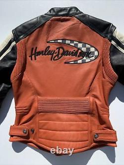 Harley Davidson Womens Leather Jacket Small Orange Black Racing