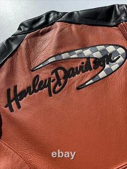 Harley Davidson Womens Leather Jacket Small Orange Black Racing