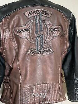 Harley Davidson Womens MADRONA Leather Jacket Brown Black XL CUSTOM SLEEVES