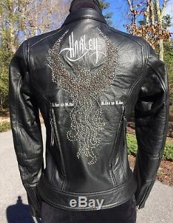 Harley Davidson Womens MAJESTIC Studded Eagle Black Leather Jacket 97082-12VW XS