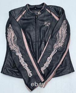 Harley-Davidson Womens PINK CITY LIGHTS Black Leather Jacket Medium 97155-10VW