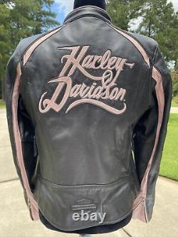 Harley-Davidson Womens PINK CITY LIGHTS Black Leather Jacket Medium 97155-10VW
