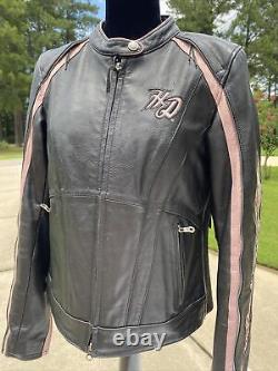 Harley-Davidson Womens PINK CITY LIGHTS Black Leather Jacket Medium 97155-10VW