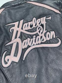 Harley-Davidson Womens PINK CITY LIGHTS Black Leather Jacket Medium 97155-10VW