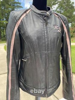 Harley-Davidson Womens PINK CITY LIGHTS Black Leather Jacket Medium 97155-10VW