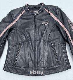 Harley-Davidson Womens PINK CITY LIGHTS Black Leather Jacket Medium 97155-10VW