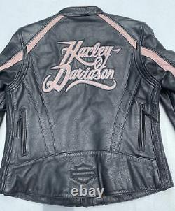 Harley-Davidson Womens PINK CITY LIGHTS Black Leather Jacket Medium 97155-10VW