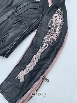 Harley-Davidson Womens PINK CITY LIGHTS Black Leather Jacket Medium 97155-10VW