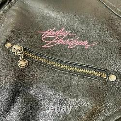 Harley-Davidson Womens Pink Label Jacket Black Zip Pockets Leather Plus 2W 22-24