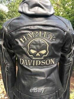 Harley Davidson Womens Reflective Willie G Skull Leather Jacket Small 3-in-1