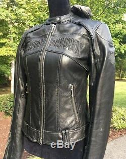 Harley Davidson Womens Reflective Willie G Skull Leather Jacket Small 3-in-1