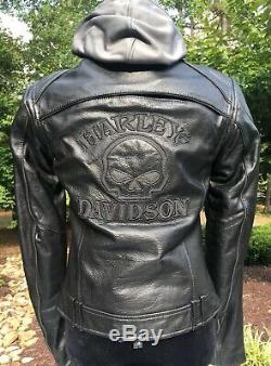 Harley Davidson Womens Reflective Willie G Skull Leather Jacket Small 3-in-1