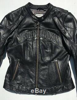 Harley Davidson Womens Reflective Willie G Skull Leather Jacket Small 3-in-1