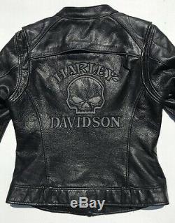 Harley Davidson Womens Reflective Willie G Skull Leather Jacket Small 3-in-1