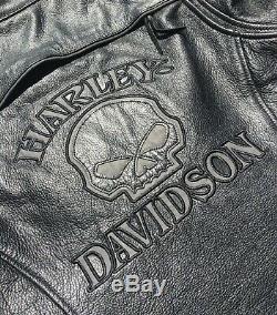 Harley Davidson Womens Reflective Willie G Skull Leather Jacket Small 3-in-1