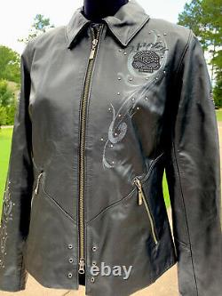 Harley Davidson Womens WICKED Willie G Swarovski Skull Medium Leather Jacket