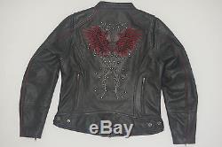 Harley Davidson Womens WILDSIDE Wings Black Leather Jacket Crystals 97089-12VW M