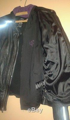 Harley Davidson womens Steel Heart 3 in 1 leather jacket Reflective hoodie large