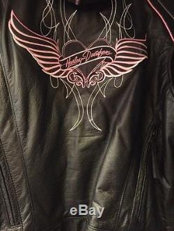 Harley Davidson womens leather jacket Pink label limited 3 in1 hoodie sz Large