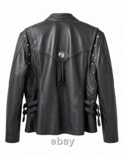 Harley Davison Women Black Leather Studded Moto Biker Jacket Motorcycle Coat M