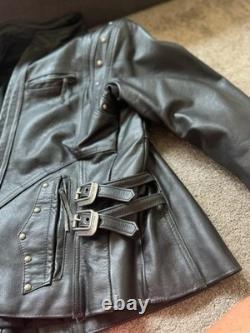 Harley Davison Women Black Leather Studded Moto Biker Jacket Motorcycle Coat M