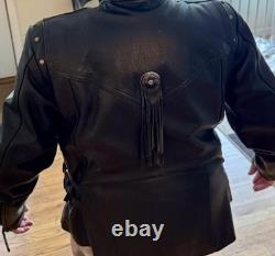 Harley Davison Women Black Leather Studded Moto Biker Jacket Motorcycle Coat M