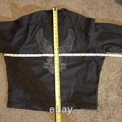 Harley-davidson Black Canvas Motorcycle Riding Eagle Lined Jacket Men's Large