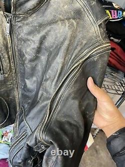 Harley davidson leather jacket vest Mens XXL Panhead distressed brown bar zip