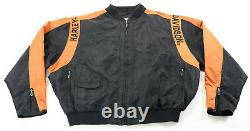 Harley davidson mens jacket 2XL black orange Bar Shield bomber nylon zip racing