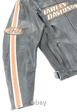 Harley davidson mens leather jacket XL black orange Torque vents #1 bar zip snap