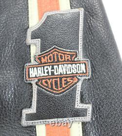 Harley davidson mens leather jacket XL black orange Torque vents #1 bar zip snap