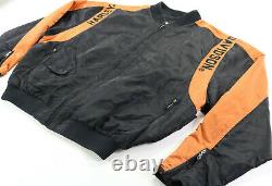 Harley davidson mens racing jacket XL black bar shield orange nylon bomber zip
