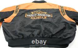 Harley davidson mens racing jacket XL black bar shield orange nylon bomber zip