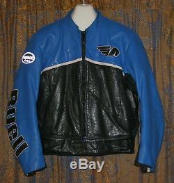 Heavy Duty Genuine Leather BUELL Motorcycle Jacket Blue & White Men's XL