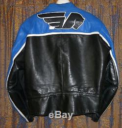 Heavy Duty Genuine Leather BUELL Motorcycle Jacket Blue & White Men's XL