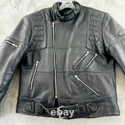 Hein Gericke Leather Moto Jacket Mens 44 Black Motorcycle Biker Full Zip Padded