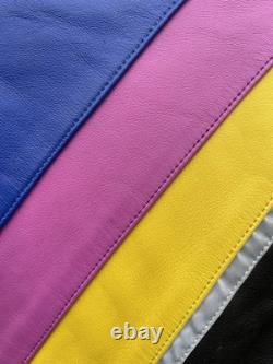 Hein Gericke Motorcycle Jacket Mens 46 Black Yellow Purple Leather Armor Vintage