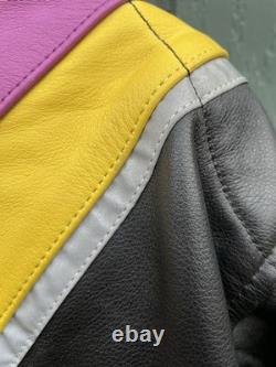 Hein Gericke Motorcycle Jacket Mens 46 Black Yellow Purple Leather Armor Vintage