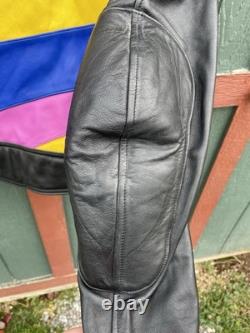 Hein Gericke Motorcycle Jacket Mens 46 Black Yellow Purple Leather Armor Vintage