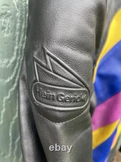Hein Gericke Motorcycle Jacket Mens 46 Black Yellow Purple Leather Armor Vintage