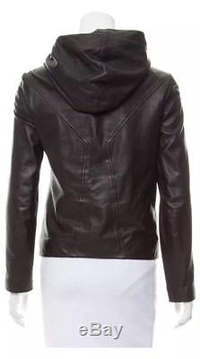 Helmut Lang Leather Jacket Hooded Chic Zipper Black Small