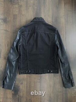 Helmut Lang SS04 Leather Sleeves Hybrid Trucker Jacket Size 46 Vintage Archive