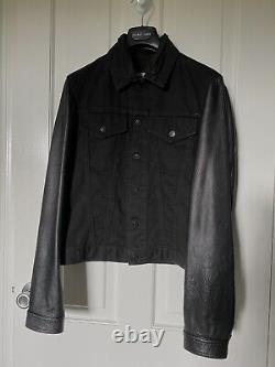 Helmut Lang SS04 Leather Sleeves Hybrid Trucker Jacket Size 46 Vintage Archive