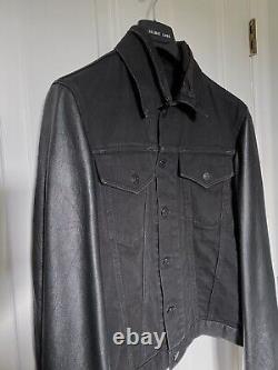 Helmut Lang SS04 Leather Sleeves Hybrid Trucker Jacket Size 46 Vintage Archive