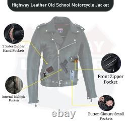 Highway Leather Old School Plain sides Motorcycle Leather Jacket 2 Ammo pocket