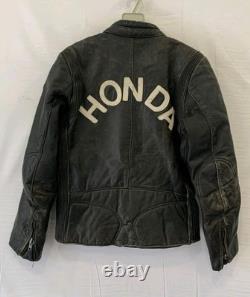 Honda Genuine Leather Motorcycle Jacket Black Vtg Biker Cafe Racer Mens M #209