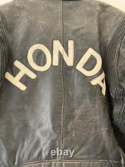 Honda Genuine Leather Motorcycle Jacket Black Vtg Biker Cafe Racer Mens M #209