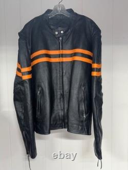 Hot Leathers Heavy Leather Motorcycle Jacket Size 54 Thinsulate Orange Stripes