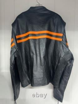 Hot Leathers Heavy Leather Motorcycle Jacket Size 54 Thinsulate Orange Stripes