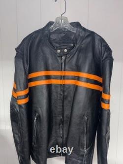 Hot Leathers Heavy Leather Motorcycle Jacket Size 54 Thinsulate Orange Stripes